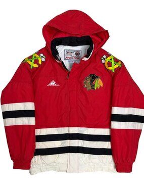 Vintage 90s APEX ONE Chicago Blackhawks Jacket Winter Parka Puffer Coat Mens M